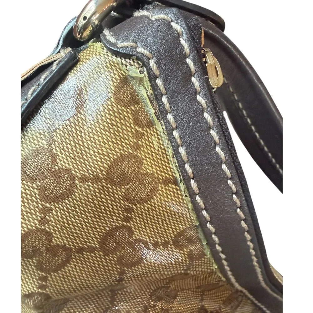 Gucci GG Crystal Mix Hobo Bag Brown Monogram Coated Canvas Leather Shoulder